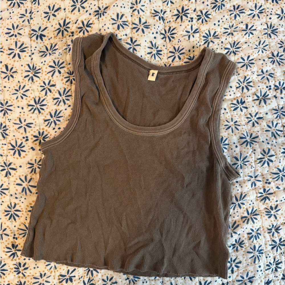 Elwood Malibu Ribbed Crop Tank Top - Brown